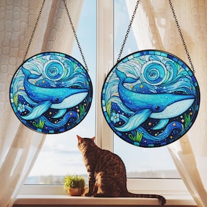 Blue Whale Stained Glass Suncatcher, Blue Whale Acrylic Window Hanging, Home Decor, GIft For Her