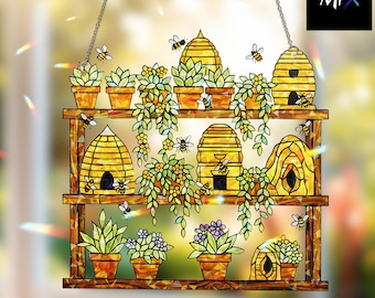Beehive Hologram Suncatcher, Honey Bee Window Decor