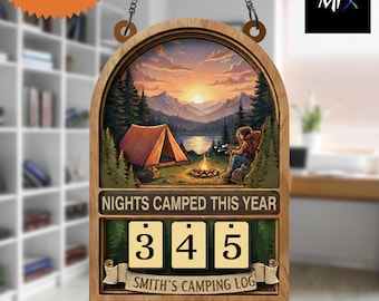 Rastreador de noches de acampada personalizado, regalo personalizado para campistas, decoración para exteriores