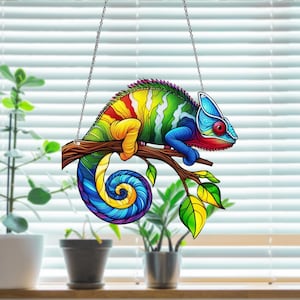 Chameleon Acrylic Window Hanging, Lizard Wall Art Decor Gifts, Chameleon Wall Art, Garden Home Decor, Gift For Him