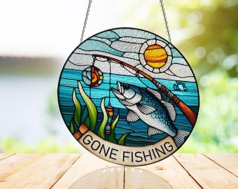 Glasmalerei Sonnenfänger, Angler Geschenk