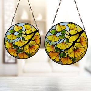 Ginkgo Branch Stained Glass, Ginkgo Branch Suncatcher, Acrylic Window Hanging, Home Decor