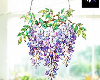 Ologramma di fiori di glicine, decorazione floreale da appendere alla finestra, acchiappasole botanico, regalo floreale primaverile