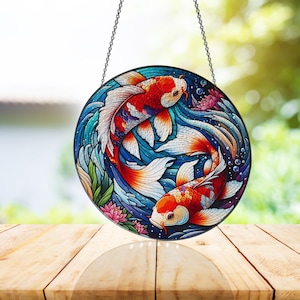 Koi Fish Stained Glass Acrylic Window Hanging, Koi Suncatcher, Home Decor, Gift For Koi Lover, Gift For Her