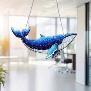 Blue Whale Acrylic Window Hanging, Blue Whale Home Decor, Whale Lovers Gift, Gift For Her