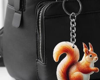Squirrel Acrylic Keychain, Cute Bag Charm, Squirrel Lover Gift