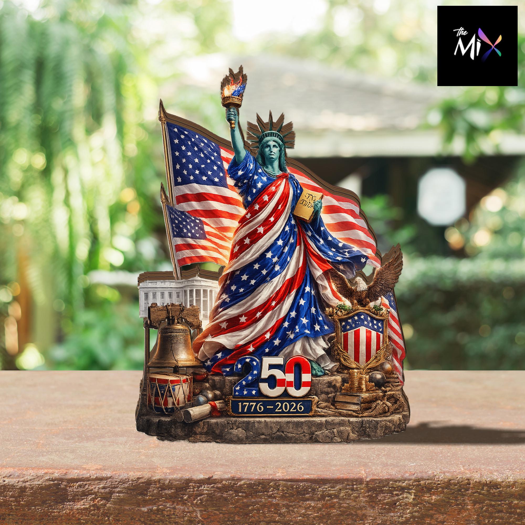 Statue of Liberty 250th Anniversary Wooden Block, Patriotic USA Flag ...