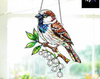 Sparrow Bird Hologram, Bird Window Hanging Decor, Nature Light Catcher, Spring Bird, Gift for Bird Lovers