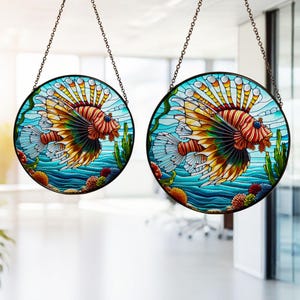 Lionfish Stained Glass Acrylic Window Hanging, Lionfish Suncatcher, Home Decor, Gift For Lionfish Lover