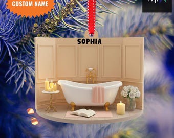 Personalized Bathtub Spa Ornament, Relaxation Christmas Decor, Unique Bathroom Ornament Gift for Her, 2D Flat Ornament, Christmas Gift