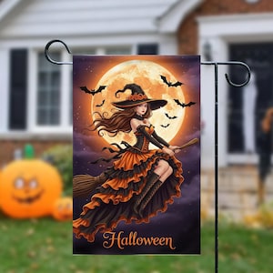 Halloween Witch Garden Flag, Funny Witch Outdoor Banner, Halloween Home Decor, Gift For Witch Lover, Halloween Lover