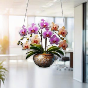 Orchidee Acryl Fensterbehang, Orchidee Fensterdekoration, Sonnenfänger Wandkunst, Innendekor, besondere Geschenke für Frauen