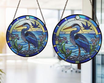 Blue Heron Suncatcher, Blue Heron Stained Glasss Acrylic Window Hanging, Perfect for Wall, Window, Garden Decor