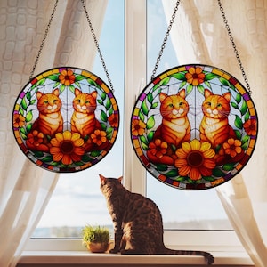 Cat Suncatcher, Cat Stained Glass Acrylic Window Hanging, Home Decor, Gift For Cat Mom