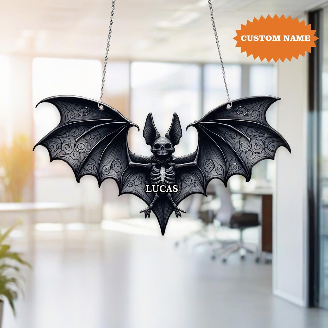 Custom Name Bat Window Hanging, Bat Halloween Home Decor, Back Bat Home ...