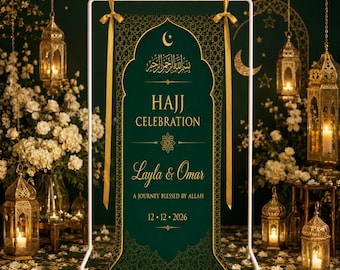 Pancarta de lino personalizada para la celebración del Hajj, letrero de tela islámico de Eid Mubarak