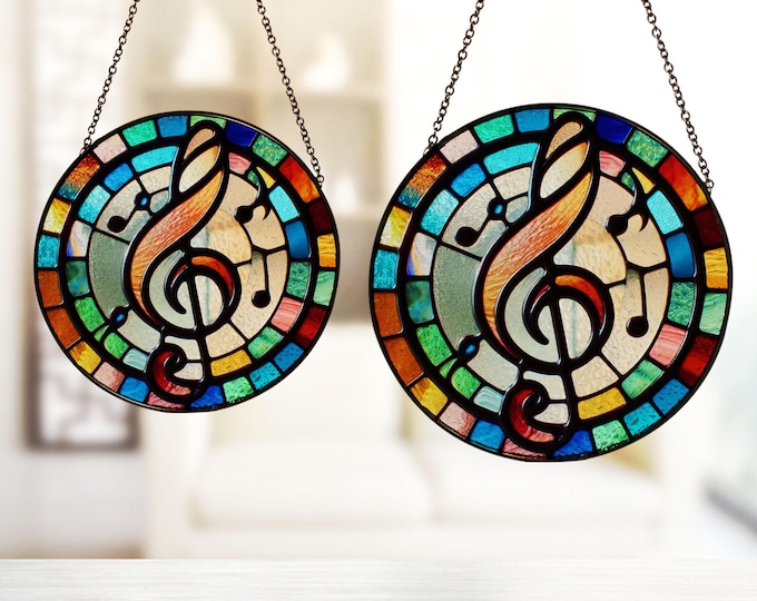 Music Clef Stained Glass, Music Clef Window Hanging, Suncatcher, Music Gifts For Teachers, Gift For Music Lover