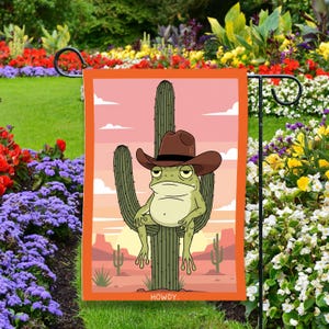 Funny Frog Garden Flag, Cowboy Frog Flag, Funny Flag Garden Decoration, Howdy Flag, Gift For Him