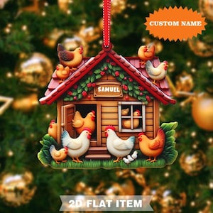 Adorno navideño personalizado de gallinero, adorno navideño de pollo, adorno navideño de pollo de granja, adorno de granja
