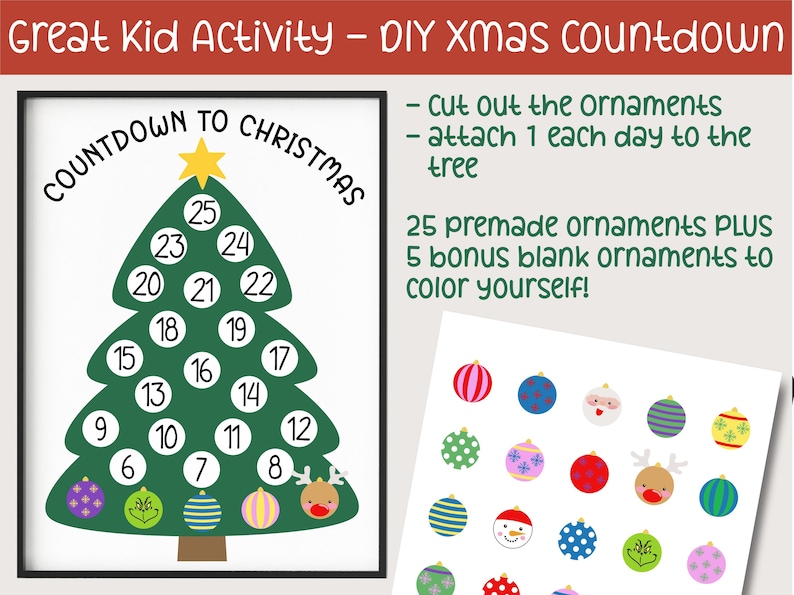 Tree Countdown Poster DIY Kids' Christmas Countdown Calendar | Xmas Tree Advent (digital ...