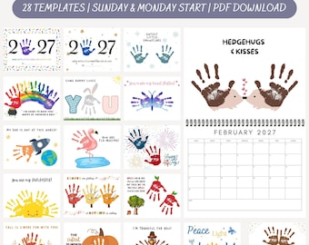 2027 Handprint Calendar Craft | Printable Calendar Keepsake | Handprint Gift from Kids Babies Toddlers | DIY Card | 2027 Calendar Template