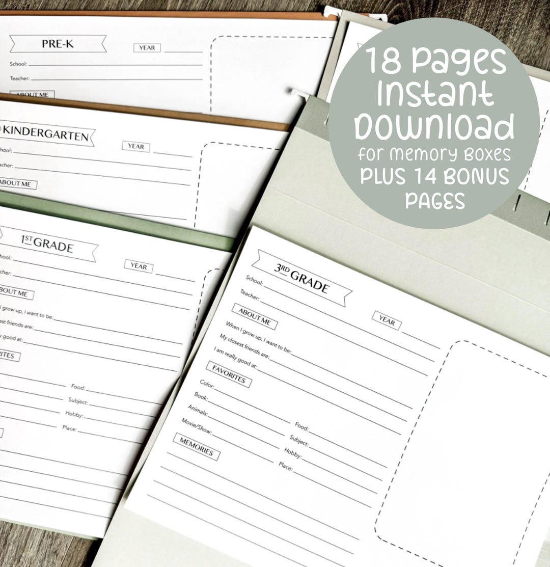 School Memory Box Questionnaire | Printable Milestone Pages (digital ...