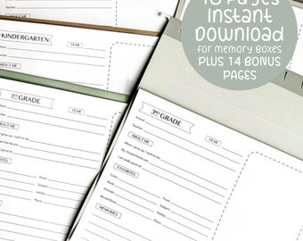 School Memory Box Questionnaire | Printable Milestone Pages (Digital Download)