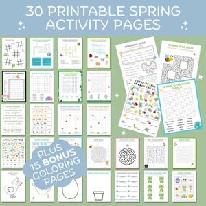 45 activiteitenpagina's voor de lente | Lente kleurplaten | Afdrukbare activiteitenbundel lente | Afdrukbare lentefeestspellen | Doolhoven en -puzzels voor kinderen