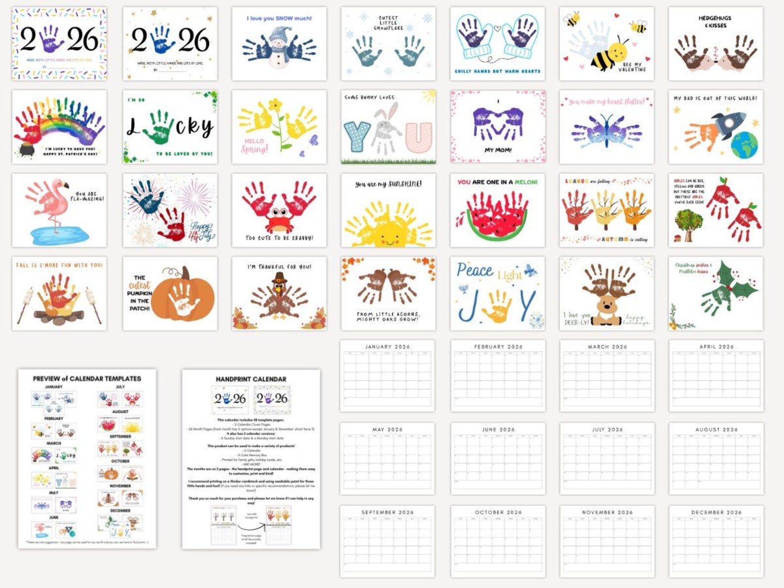 2026 Handprint Calendar Craft | Printable Calendar Keepsake | Handprint ...