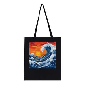 Tsunami Wave Sunset Tote Bag – Japanese Ukiyo-e Ocean Art, Beach Bag, Surf and Coastal Style Accessory