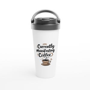 White 15oz Stainless Steel Travel Mug – Insulated Coffee Cup with Lid, Hot & Cold Beverage Tumbler for On-the-Go