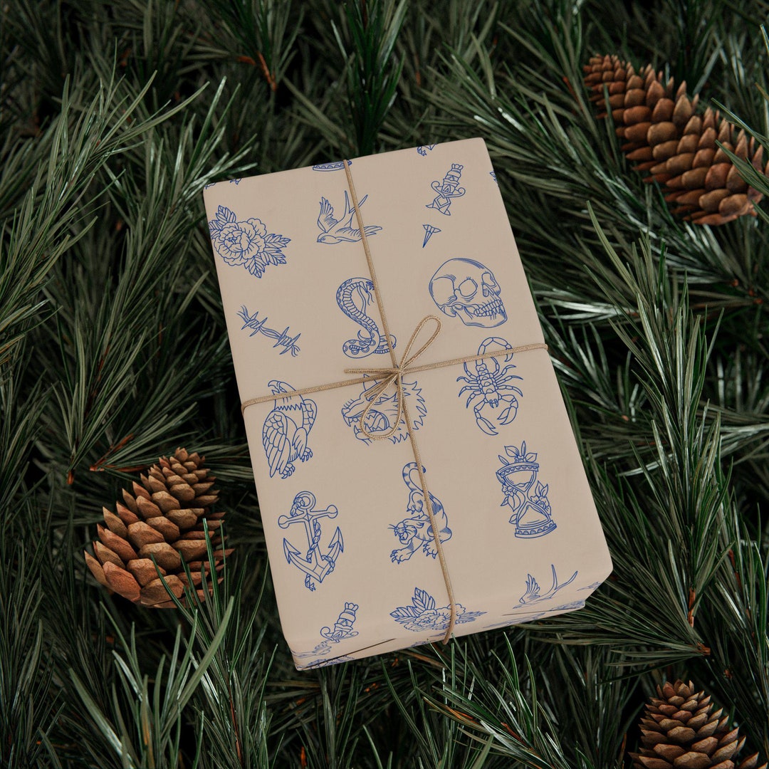 Embossed Wrapper Tattoo Design Wrapping Paper Edgy Gift Wrap for Birthdays & Special ...