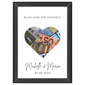 Wedding gift money | Wedding cash gift | PDF download | Gift for the bride and groom | Heart | Minimalist | DIN A4