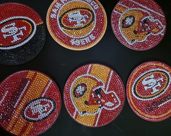 Posavasos de fútbol americano de la NFL de los San Francisco 49ers - Arte de diamante terminado y sellado con base de corcho, regalo perfecto para fanáticos - Juego de 6