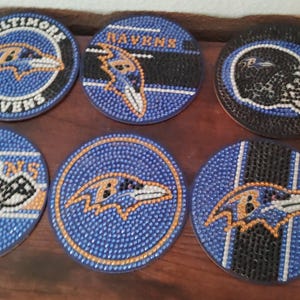 Baltimore Ravens NFL Football Coasters - Finished & Sealed Diamond Art with Cork Bottom, Perfect Gift for Fans - Set of 6