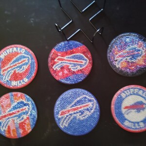 Posavasos de los Buffalo Bills: Regalo hecho a mano con diseño de diamantes para fanáticos de la NFL (juego de 6)
