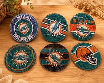 Posavasos de los Miami Dolphins: Regalo para aficionados al fútbol americano de la NFL con diseño de diamantes - Juego de 6