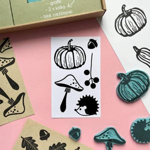 Tampons automne pour sacs de produits frais, jeu de tampons automne, motif à imprimer sur tissu, graphismes citrouilles, modèle PDF à tamponner
