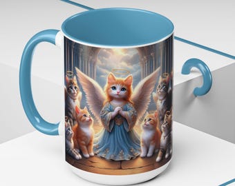 Angel Cat Ceramic Coffee Mug: Heavenly Kitten Design, Cat Lover Gift