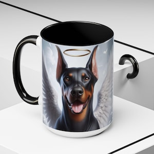Doberman Angel Coffee Mug, Pet Memorial Gift, 15oz Ceramic image 1