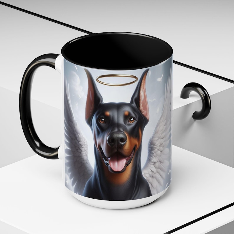 Doberman Angel Coffee Mug, Pet Memorial Gift, 15oz Ceramic image 1
