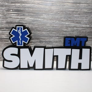 Personalized EMT Sign: 3D Printed Star of Life - Custom Name Plate Ems Gift