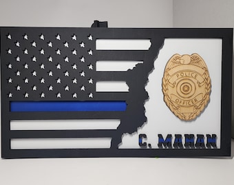Personalized Police Officer American Flag with Blue Line & Badge
