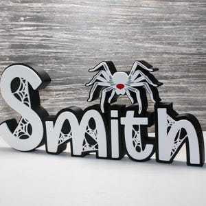 Personalized Halloween Name Plate – Custom Spider Web & Spider Desk or Door Sign