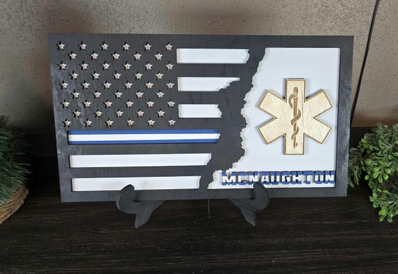 Personalized EMS American Flag: Star of Life, Blue Line Tribute