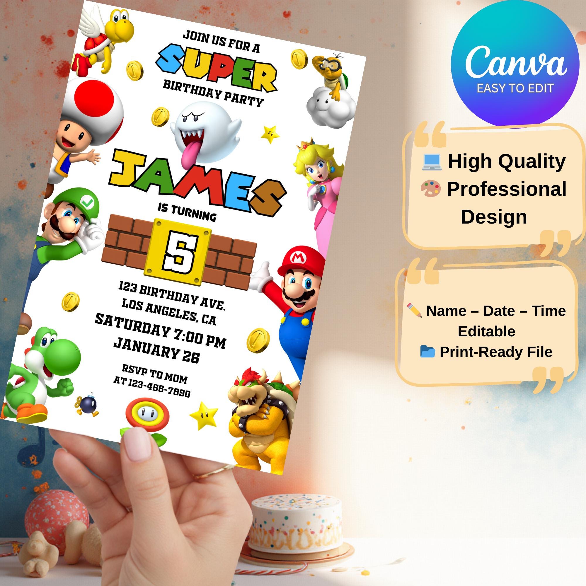 Editable Super Mario Invitation, Mario Bros Birthday Invitation ...