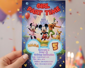 Invitación de cumpleaños editable de Mickey Mouse, plantilla de Canva para fiesta infantil, descarga digital, invitación a Mickey Clubhouse, plantilla de Canva editable