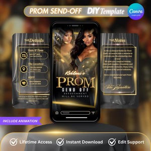 Prom Flyer Template, Prom Invitation, Editable Prom Invite, Prom Send Off Evite, Graduation Party Design, Black Gold Invites template