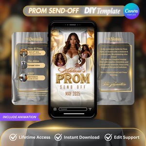 Prom Invitation, Editable Prom Flyer Template, Prom Send Off Evite, Graduation Party Invite, Digital Download Printable White Gold Party