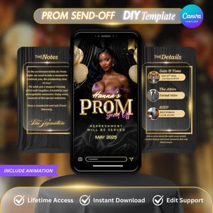 Prom Send Off Invitation, Editable Prom Invite, Senior Prom Template, Prom Proposal Flyer, Digital Download Printable Gold Black Party